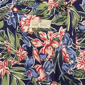 Oak Hill Floral Shirt Men 1XL Blue Red Green Short Sleeve Tropical Beach